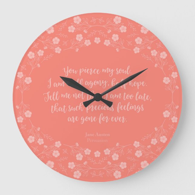 Grande Horloge Ronde Persuasion florale Jane Austen de citation de (Recto)