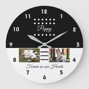 Grande Horloge Ronde Pet memorial cat noir blanc ajouter des photos
