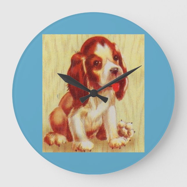 Grande Horloge Ronde petit chiot beagle mignon (Recto)