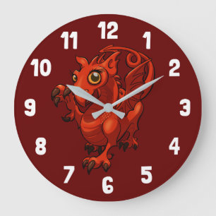 Grande Horloge Ronde Petit dragon rouge rampant de bébé gallois dessin 