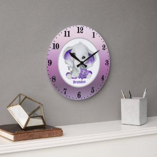 Grande Horloge Ronde petit garçon mignon éléphant ajouter nom pépinière