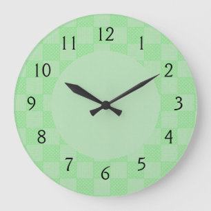 Grande Horloge Ronde Petit motif patchwork vert texturé