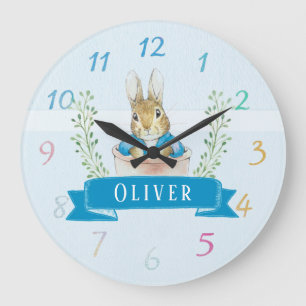 Grande Horloge Ronde Petit Peter Rabbit Bleu Personnalisé Grande horlog