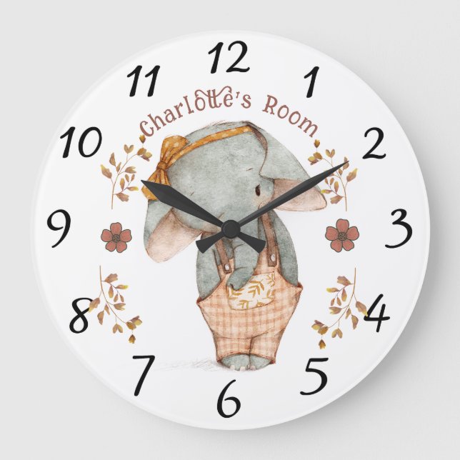 Grande Horloge Ronde Petite fille éléphante personnalisée (Recto)