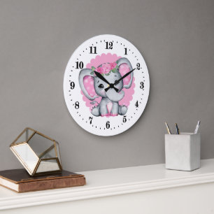 Grande Horloge Ronde petite fille mignonne éléphant