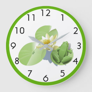 Grande Horloge Ronde Petite grenouille verte se reposant sur une