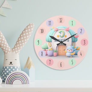 Grande Horloge Ronde Petite maison avec dragon et fille NOM