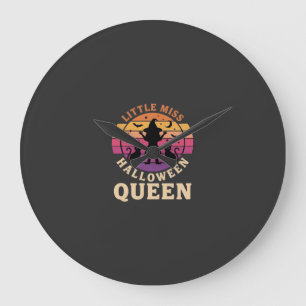 Grande Horloge Ronde Petite Reine de Halloween Sorcière Chat Design_1