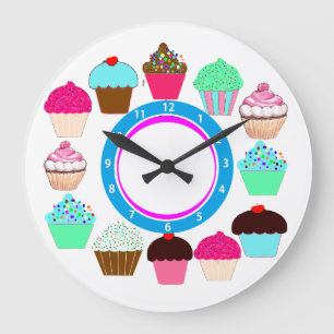Grande Horloge Ronde Petits gâteaux colorés - personnalisés