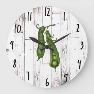 Grande Horloge Ronde Petits Pois Blanc Bois Rustique Cuisine Ferme Mais