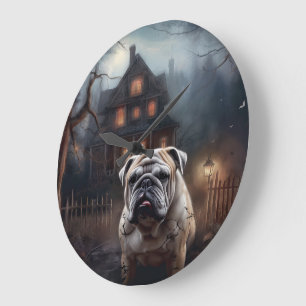 Grande Horloge Ronde Peur d'Halloween Bulldog