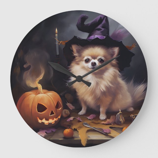 Grande Horloge Ronde Peur d'Halloween Citrouille de Poméranie (Recto)