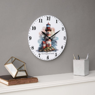 Grande Horloge Ronde Phare de plage mignon amateurs ajouter nom 