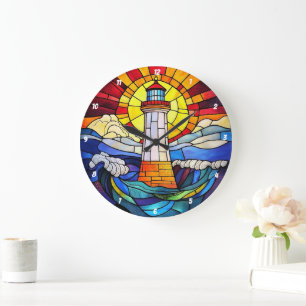Grande Horloge Ronde Phare Waves Coucher de soleil