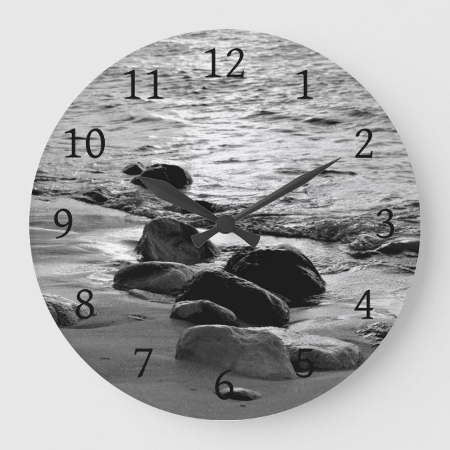 Grande Horloge Ronde Photo 88 rochers sur la plage (Recto)