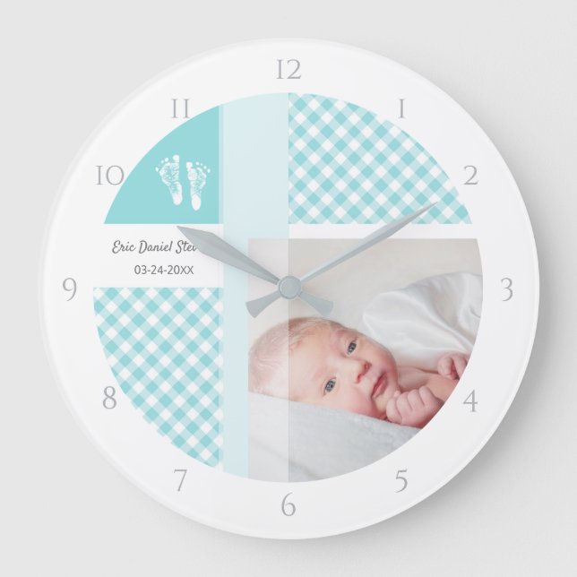 Grande Horloge Ronde Photo Bleue Memento En vichy empreintes (Recto)