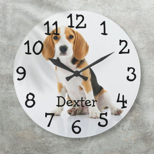 Grande Horloge Ronde Photo de chien chat préféré Nom