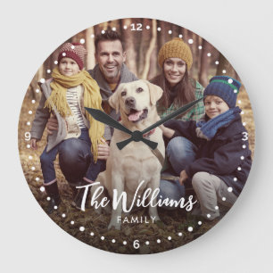 Grande Horloge Ronde Photo de famille avec script moderne