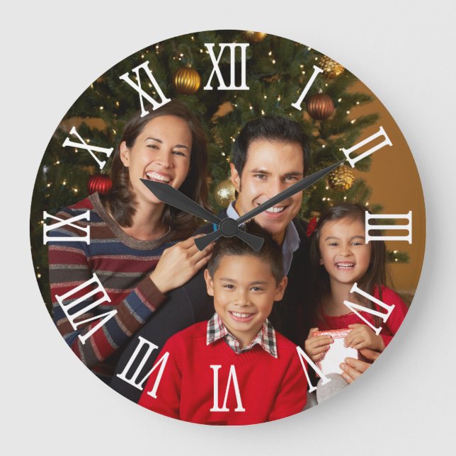 Grande Horloge Ronde Photo de famille Blanc Gras chiffres romains (Recto)