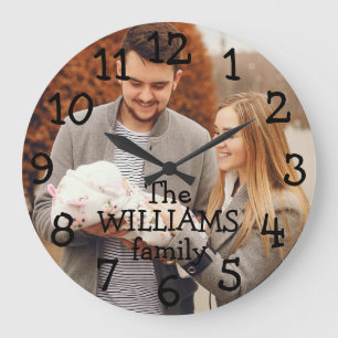 Grande Horloge Ronde Photo de famille personnalisé et nom