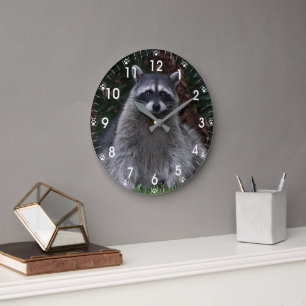 Grande Horloge Ronde Photo de la faune de Forest Raccoon avec Pawprints