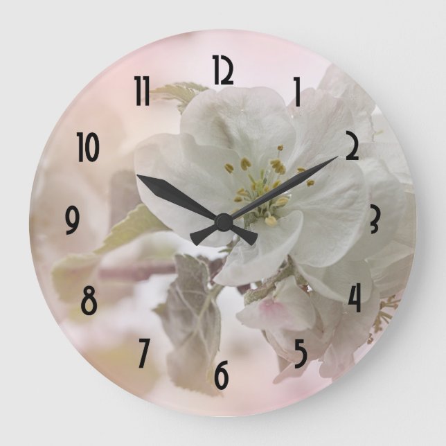Grande Horloge Ronde Photo en fleurs de pomme blanche (Recto)