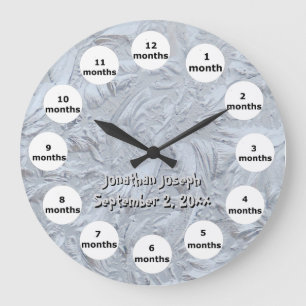 Grande Horloge Ronde Photo en verre texturé 12 mois bébé