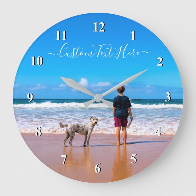 Grande Horloge Ronde Photo et texte personnalisés - Votre propre design (Recto)