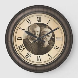 Grande Horloge Ronde Photo personnalisé avec chiffre romain vintage