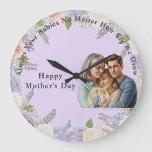 Grande Horloge Ronde photo personnalisé pour la fête des mères
