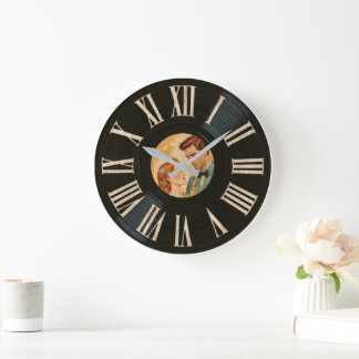 Grande Horloge Ronde Photo personnalisée Faux Classic Retro Vinyl Recor