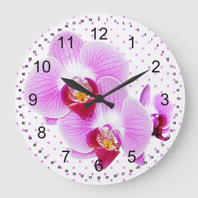 Grande Horloge Ronde Photographie de fermeture d'orchidées radiantes (Recto)