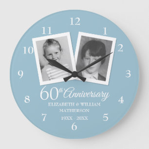 Grande Horloge Ronde Photos d'enfance pour 60e anniversaire de mariage 