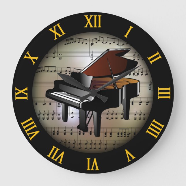 Grande Horloge Ronde Piano ~ Arrière - plan "La Planète Musicale" *~ (Recto)