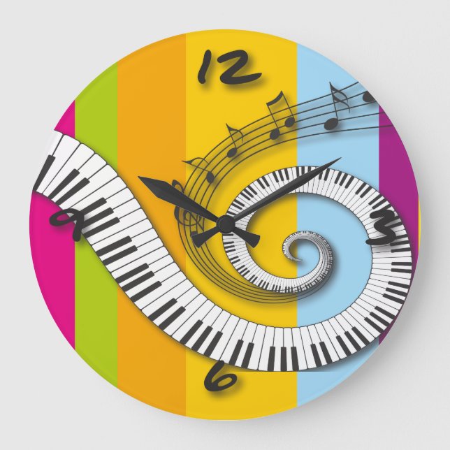 Grande Horloge Ronde Piano Keys Music Notes sur Rainbow Wall Clock (Recto)