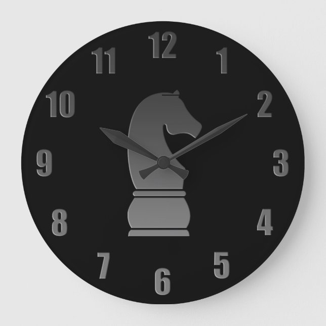 Grande Horloge Ronde Pièce d'échecs de chevalier noir (Recto)