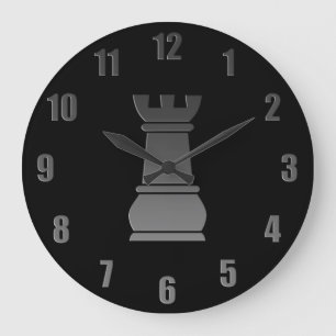 Grande Horloge Ronde Pièce d'échecs en roche noire