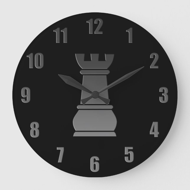 Grande Horloge Ronde Pièce d'échecs en roche noire (Recto)