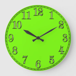 Grande Horloge Ronde Pièce Rétro Fluoro Lime Vert Temps