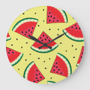 Grande Horloge Ronde Pièces de pastèque : Motif Jaune d'été