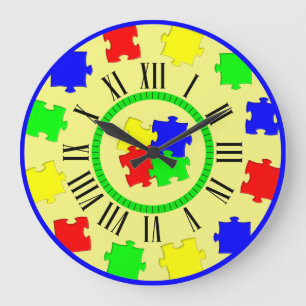 Grande Horloge Ronde Pièces de puzzle de couleur, Numéros romains minut