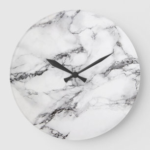 Grande Horloge Ronde Pierre de marbre blanc et noir