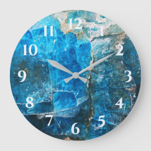 Grande Horloge Ronde Pierres précieuses de Labradorite Nombres bleus