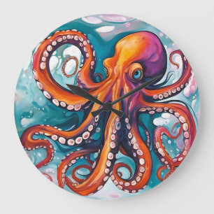 Grande Horloge Ronde Pieuvre Abstraite d'art fluide