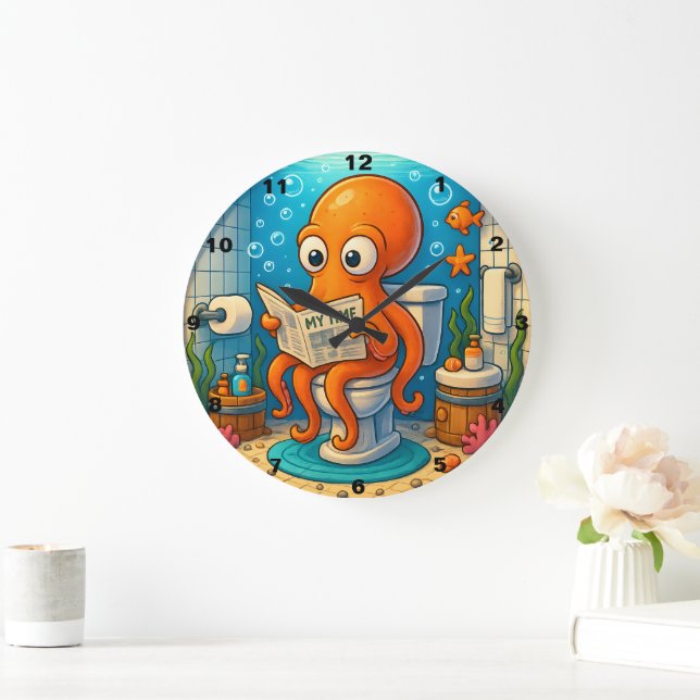 Grande Horloge Ronde Pieuvre sur Toilettes Amusant Amusant Cadre de la  (Maison)