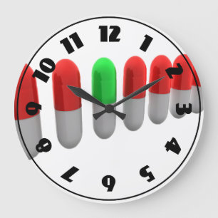 Grande Horloge Ronde Pilule verte unique parmi les capsules rouges