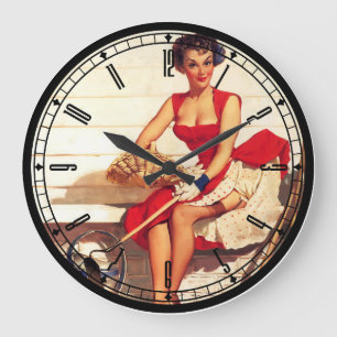 Grande Horloge Ronde Pin-up Girl Wall Clock