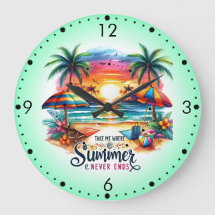 Grande Horloge Ronde Pinceau de couchers de soleil de plage d'été-34626