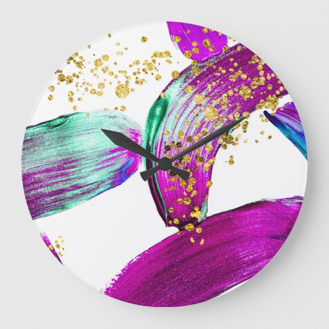 Grande Horloge Ronde Pinceau Ultra Violet : Art Abstrait (Recto)