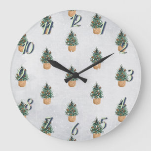 Grande Horloge Ronde Pine Tree, Pine Cônes, Fête De La Neige